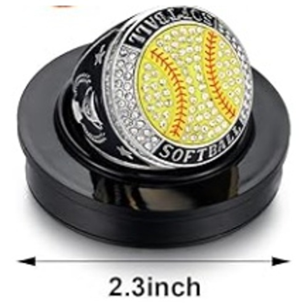 Softball Championship Style Ring Silver Tone Rhinestone with Chain and Stand - Picture 2 of 5